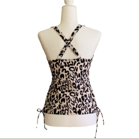 Esprlia Tankini Animal Print Black Cream Crisscross Straps Side Tie Swim Medium - Picture 6 of 11